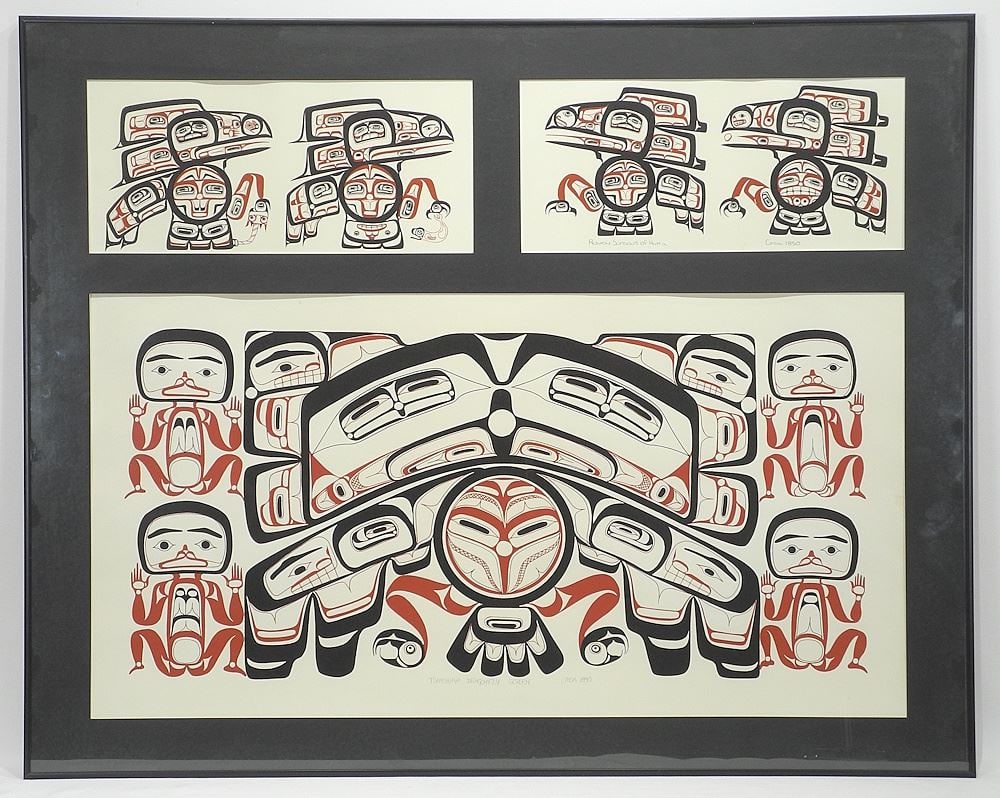 3 Serigraphs by Pacific Editions, 27 x 34", "Tsimshiaw Dragonfly Screen " C.1800.: 3 Serigraphs by Pacific Editions, 27 x 34", "Tsimshiaw Dragonfly Screen " C.1800.