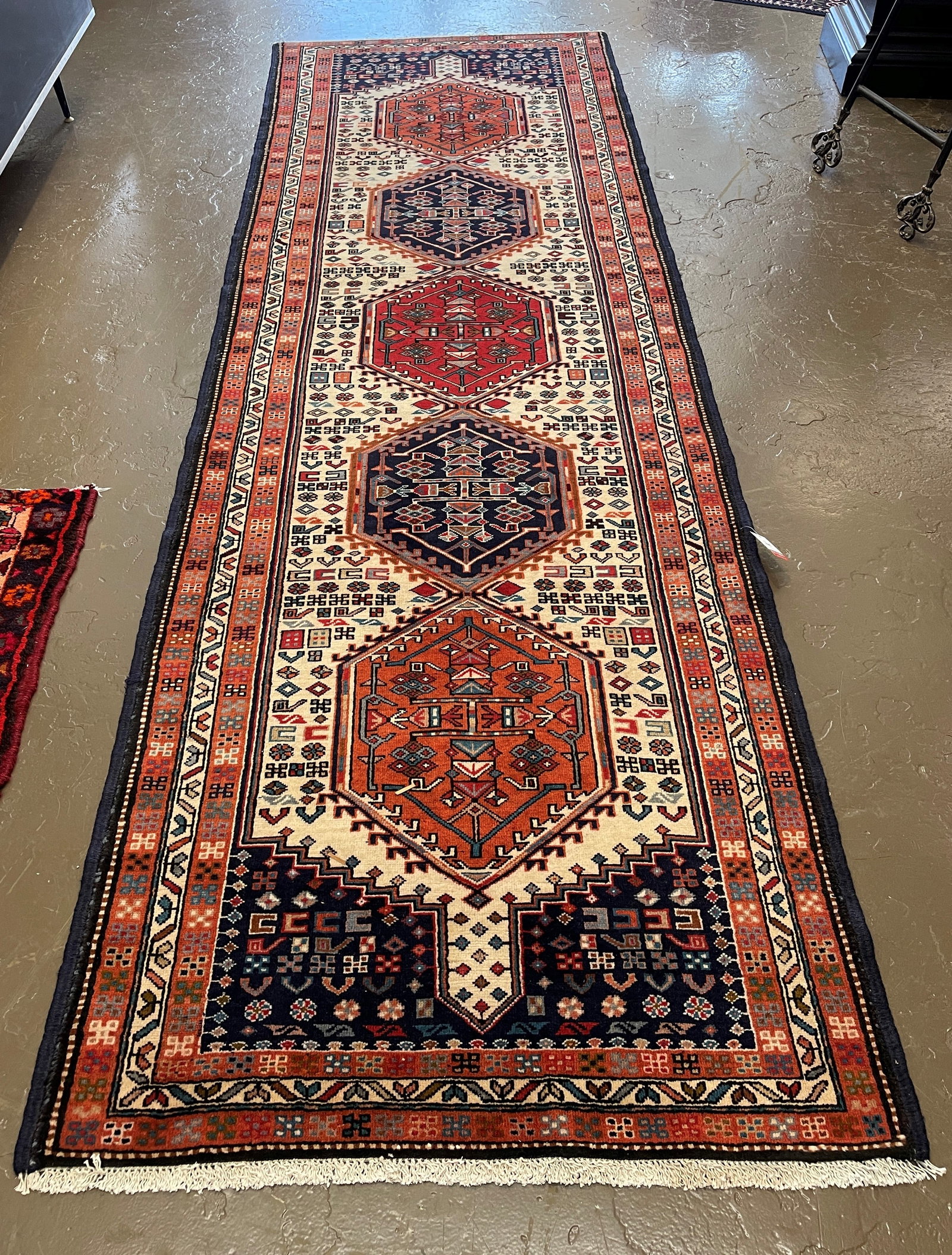 Ardabil Hand Knotted Runner Approximately 3'4" x 10'2".: Ardabil Hand Knotted Runner Approximately 3'4" x 10'2".