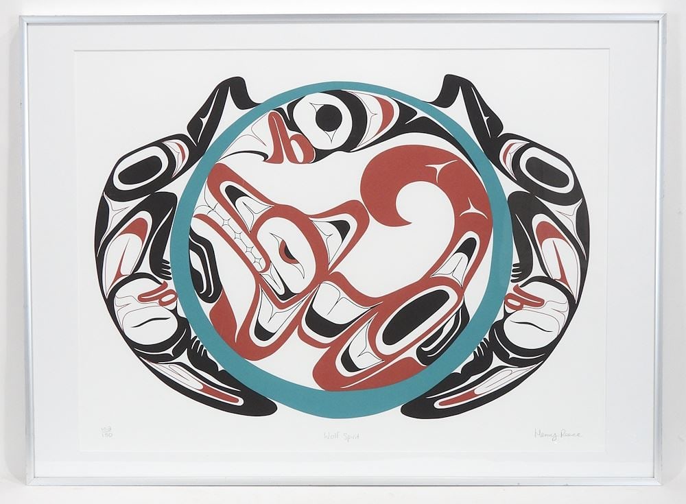 Northwest Coast Serigraph signed Henry Reece, 19 x 25", "Wolf Spirit" #102/180.: Northwest Coast Serigraph signed Henry Reece, 19 x 25", "Wolf Spirit" #102/180.
