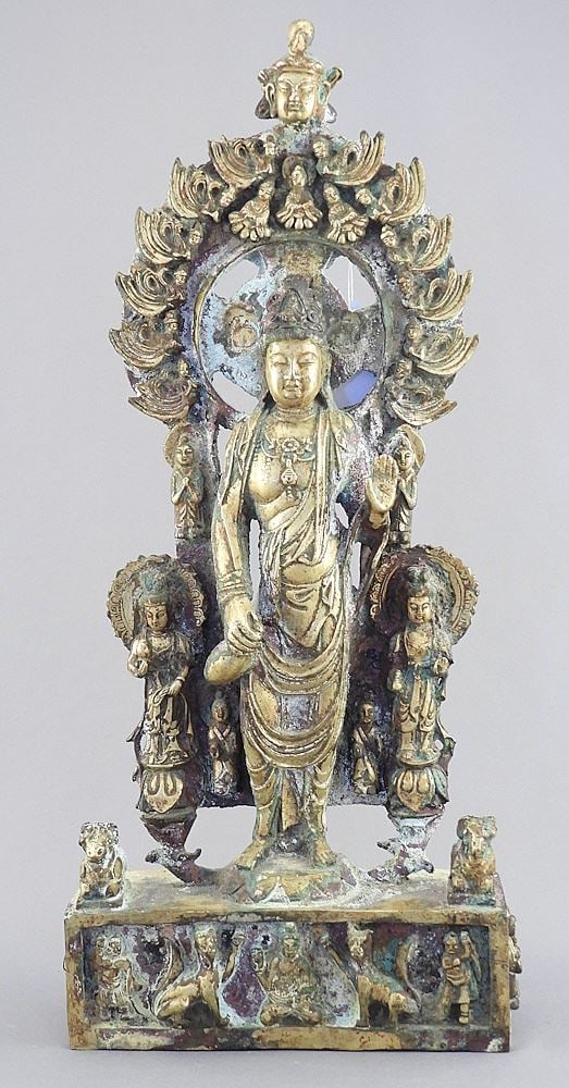 Chinese Gilt Metal Figure of the Buddha, 14 3/8"h.: Chinese Gilt Metal Figure of the Buddha, 14 3/8"h.