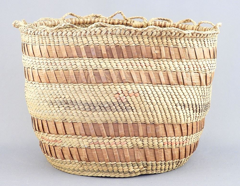 Nuu-Chah-Nulth Basket with Openwork Rim, 5 3/4 x 7 3/4" C.1931's. (1 of 3)