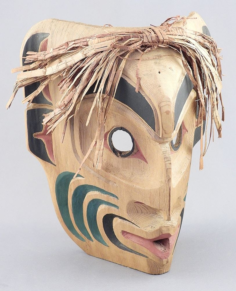 Kwagiulth Mask signed Jack James, 8 3/4"h "Bukwus".: Kwagiulth Mask signed Jack James, 8 3/4"h "Bukwus".