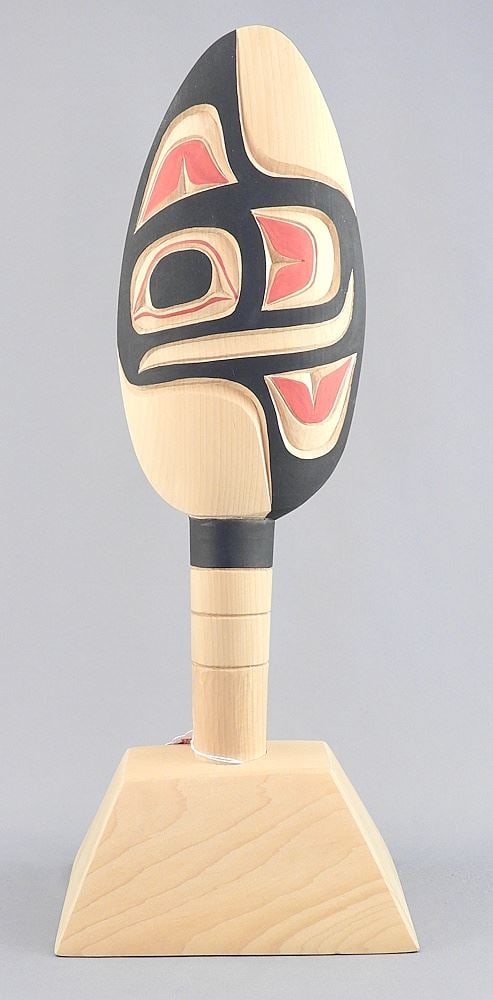 Coast Salish "Mussel Rattle" signed James Johnny Jr, 12"h, Includes Stand. (1 of 3)