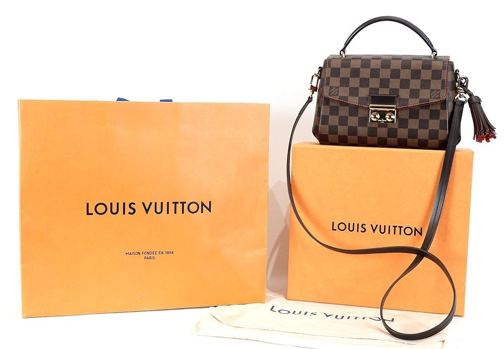 Louis Vuitton Croisette Damier Ebene Handbag with Original Box/Soft Bag/Receipt Copy.: Louis Vuitton Croisette Damier Ebene Handbag with Original Box/Soft Bag/Receipt Copy.