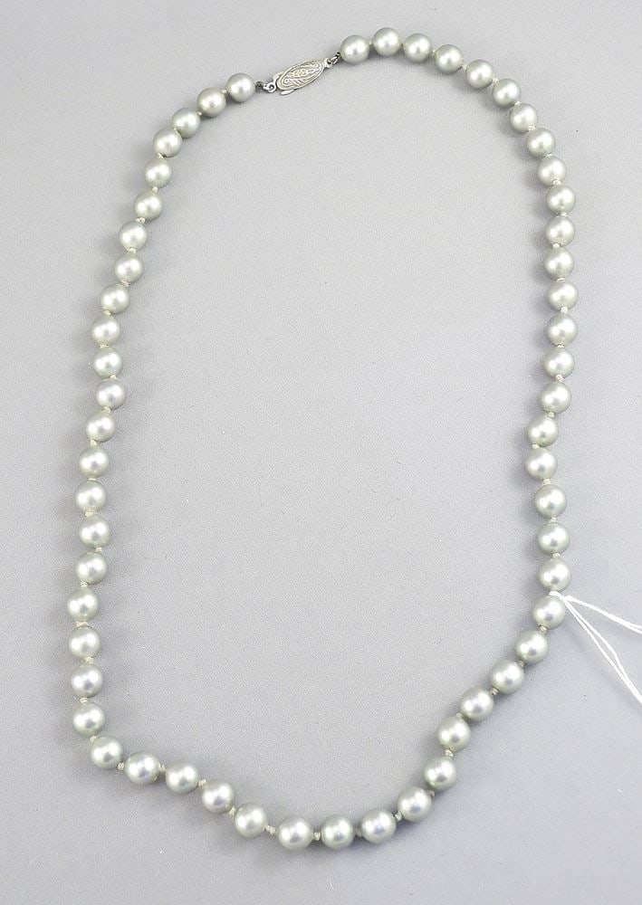 Set of Grey Pearls with Silver Clasp (1 of 4)