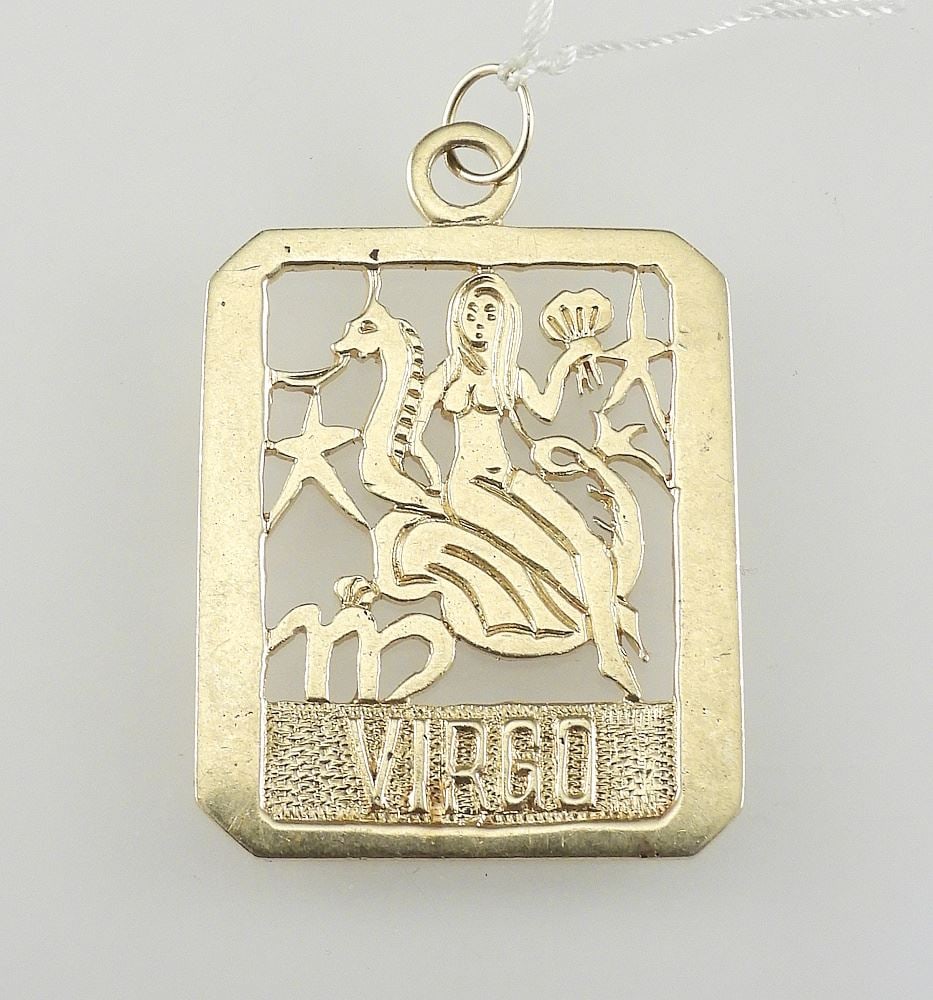 14K "Virgo" Pendant - 11.34 grams, 1 5/8" x 1 1/8".: 14K "Virgo" Pendant - 11.34 grams, 1 5/8" x 1 1/8".
