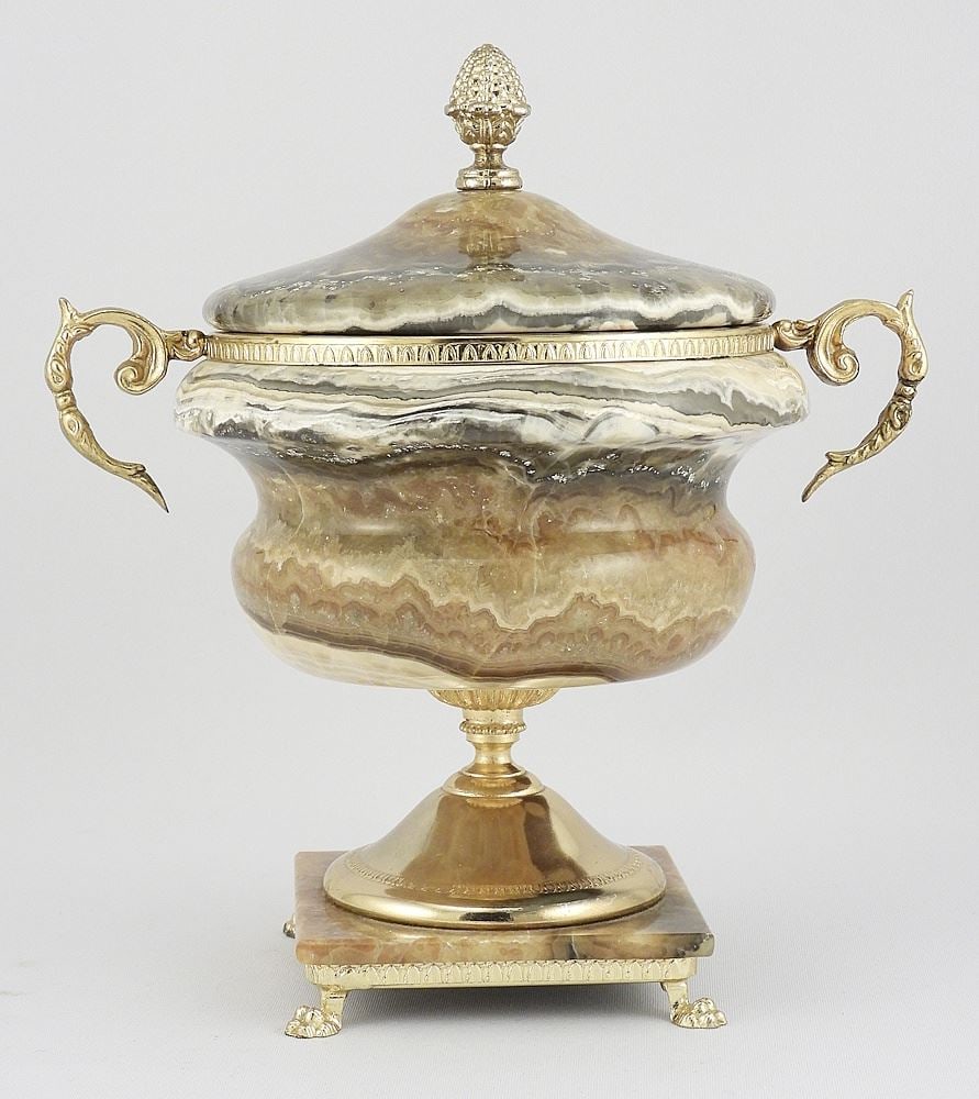 Gilt Metal Mounted Agate Covered Urn, 7 3/4"h. (1 of 4)