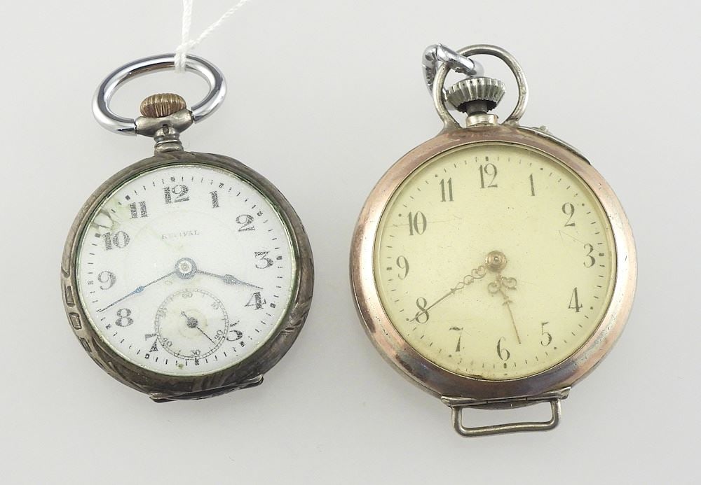 Two Ladies Pocket Watches: Revival 900 (20g) & .800, 28.5g. (1 of 2)