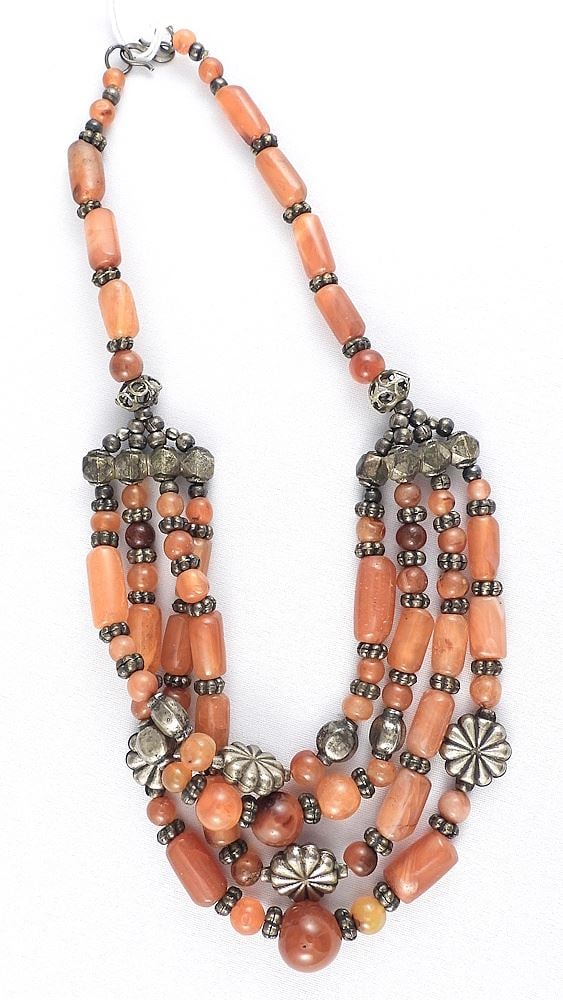 Middle Eastern Carnelian & Silver Alloy Necklace, 17"L, 138g. (1 of 2)