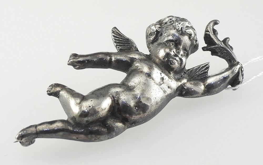 Sterling Silver (marked SIL) Cherub Brooch, 2 1/4"h, 13.8g. (1 of 3)