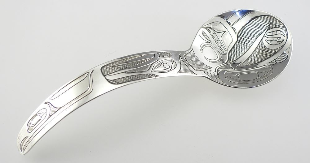 Northwest Coast Silver "Raven & Moon " Spoon signed Pat Robertson '86, 3 3/4"L, 9.9g. (1 of 3)