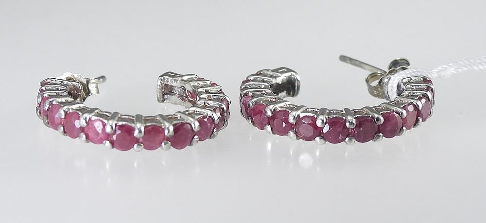 Pair of Sterling Silver (925) & Ruby Earrings, 7/8" Diameter, 6.1g. (1 of 2)