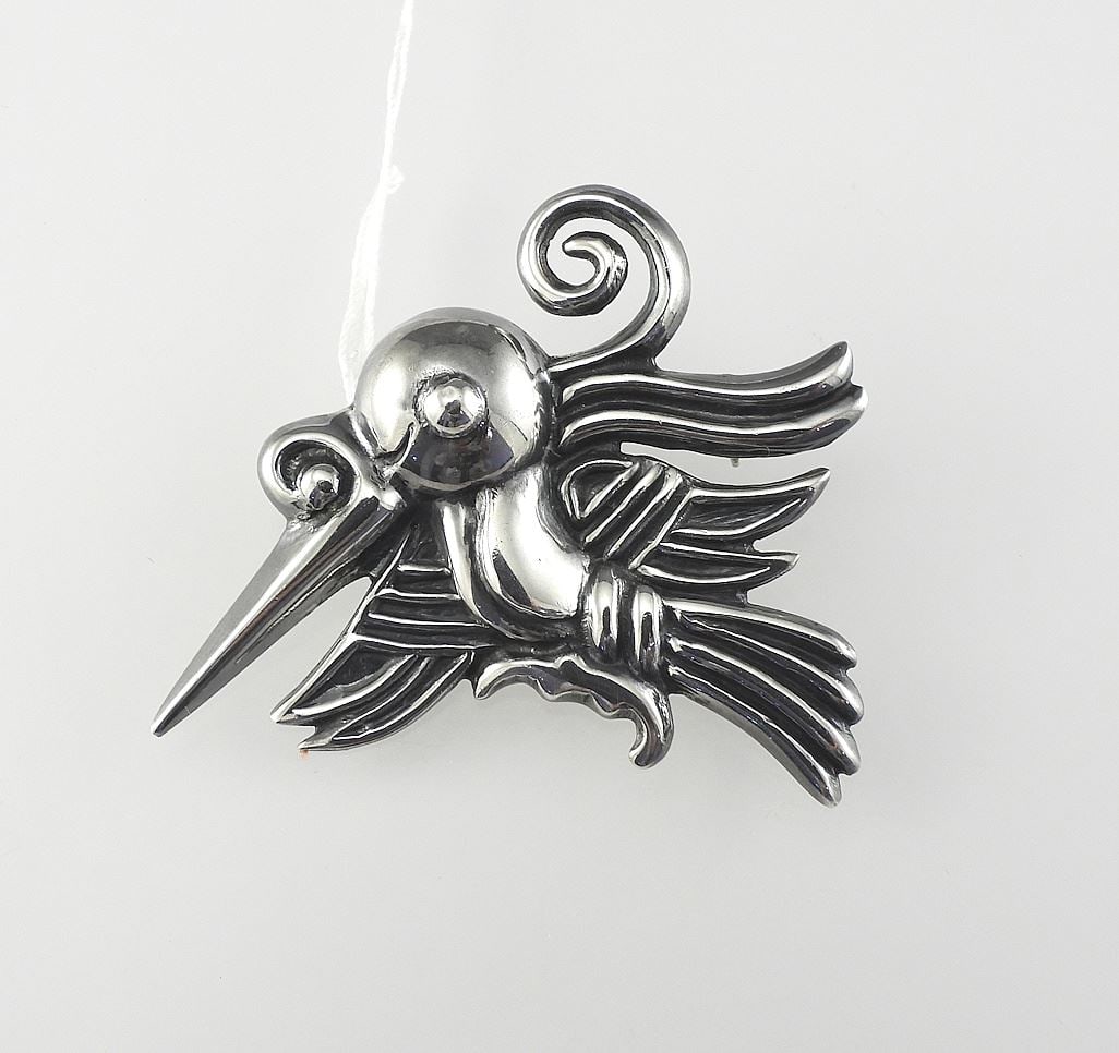 William Spratling Style Mexican Sterling Silver (marked) Hummingbird Brooch, 2"w, 9.5g. (1 of 3)