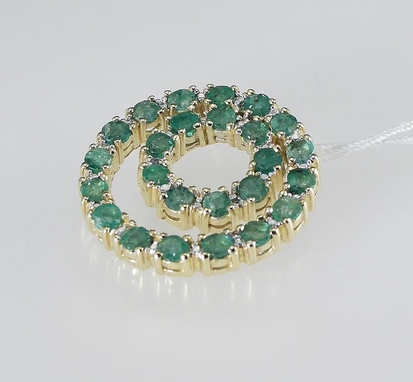 Thai Sterling Silver (925) & Emerald "Circle of Life" Pendant, 1" Diam., 6.3g. (1 of 3)