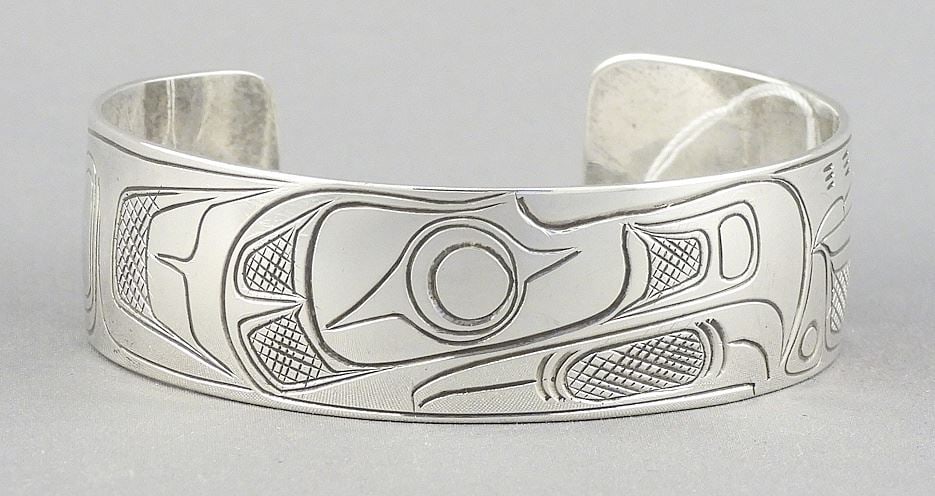 Kwagiulth Silver "Eagle" Bracelet signed Amos Dawson 11/76 Kwakiutl, 3/4"h, 28.3g. (1 of 2)
