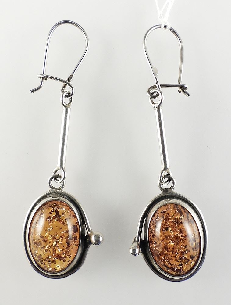 Pair of Sterling Silver (925) & Amber Dangle Earrings, 2 1/2"h, 10.7g. (1 of 3)