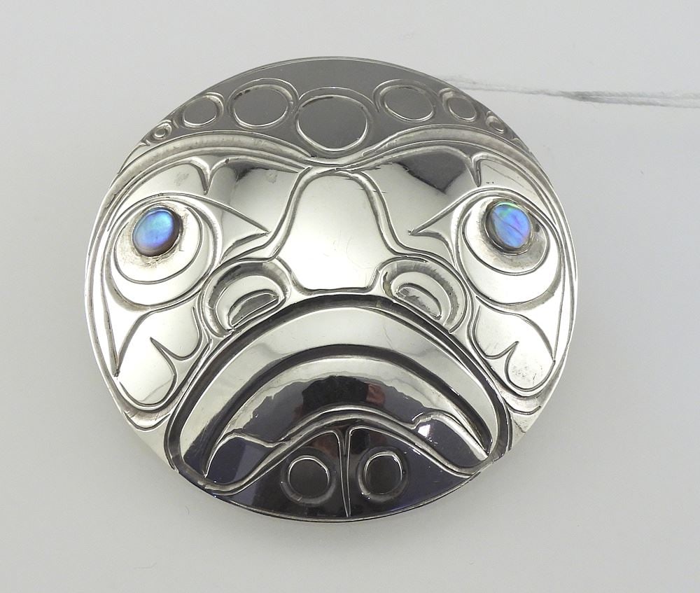 Kwagiulth Silver "Moon" Pendant/ Brooch Monogrammed AHS (Alfred Seaweed), 1 7/8" Diam., 16 (1 of 2)