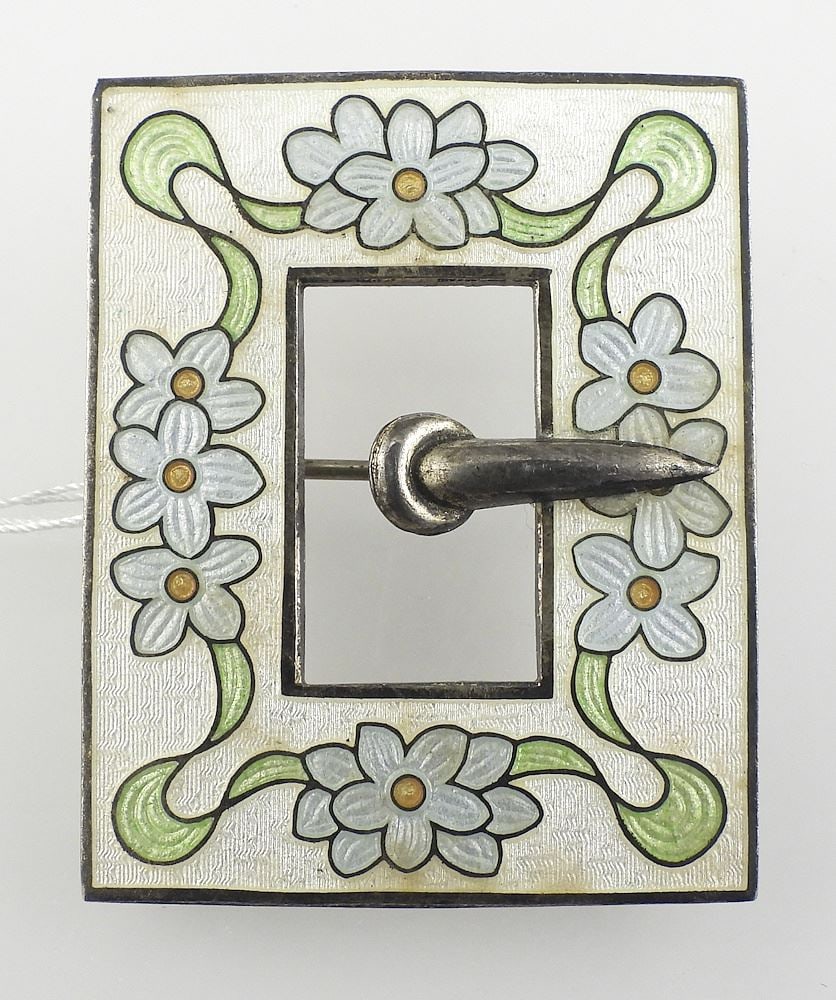 Sterling (marked) Silver & Enamel Buckle Brooch, 2"h, 22.6g. (1 of 3)