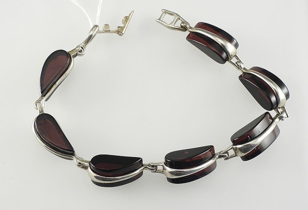 Sterling Silver (925) & Cherry Amber Bracelet, 7"L, 15.8g. (1 of 3)