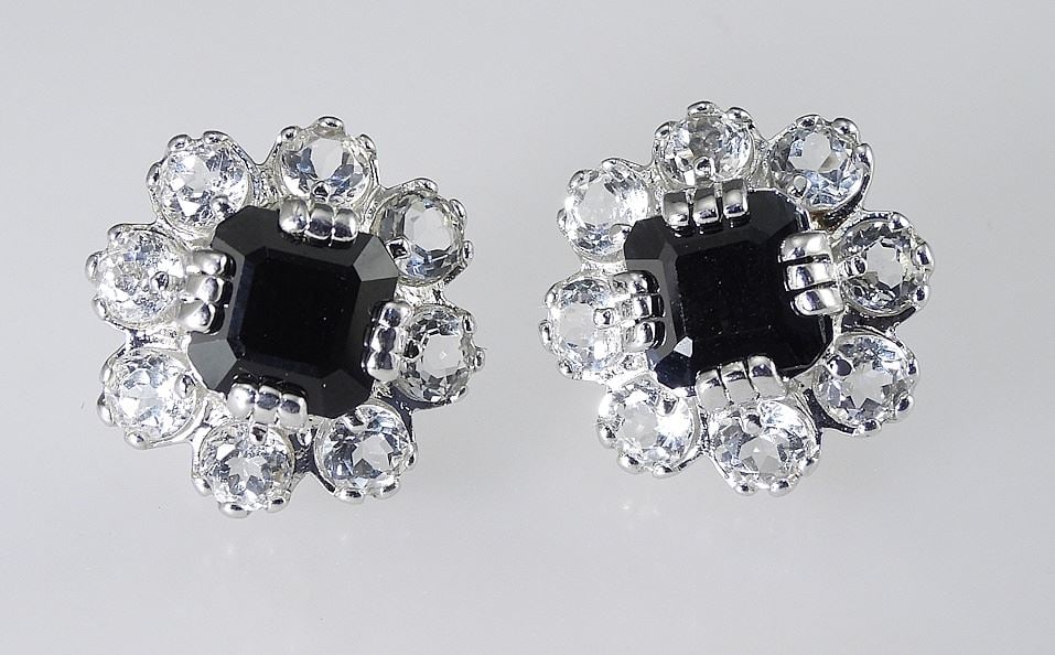 Pair of Sterling Silver (925) & Black Spinel Earrings, 3/4"w, 8.7g. (1 of 3)