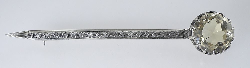 Scottish Sterling (marked) Silver & Cairngorm Kilt Pin with Black Pouch, 3 1/8", 6.4g. (1 of 3)