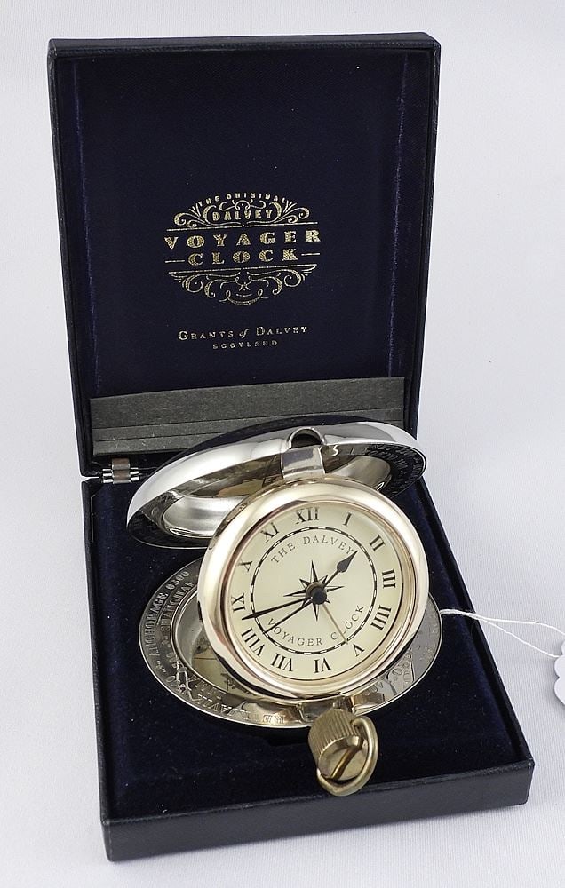Dalvey Voyager Clock with Original Box & Papers, Monogrammed KRB, 2 3/4 " Diameter. (1 of 6)