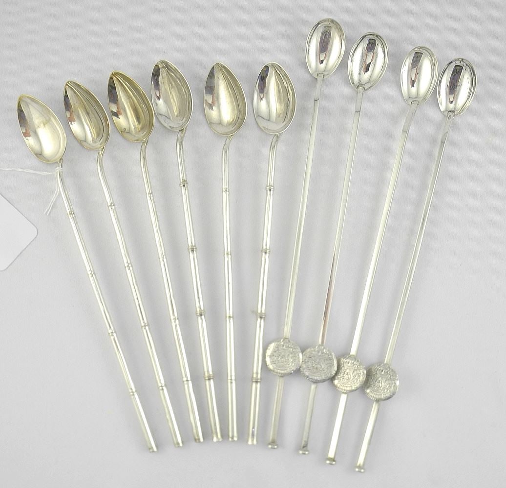 Ten Silver Straw Spoons (6 @ .900/ 4 @ .925) 7 3/4 - 8 5/8"L, 129g. (1 of 3)