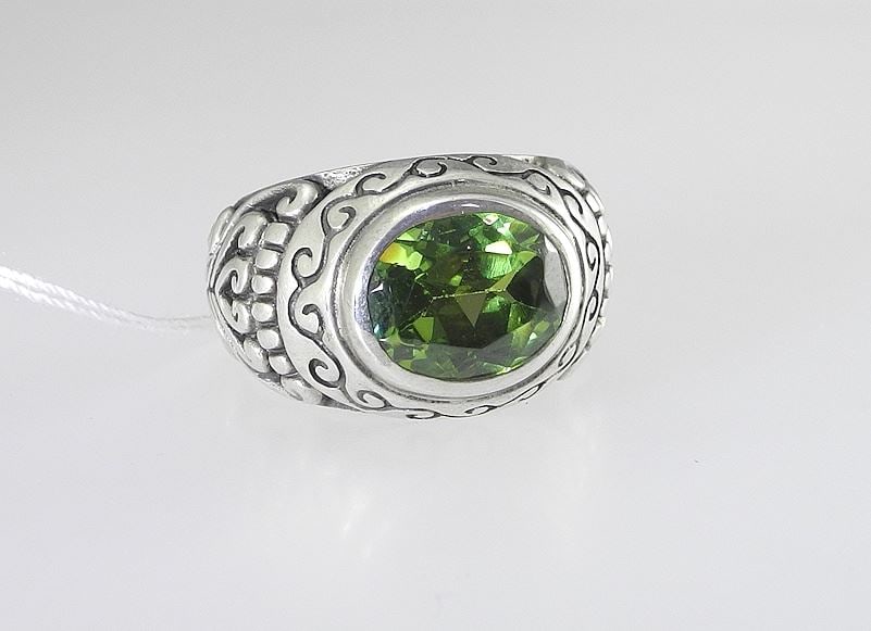 Balinese Carved Sterling Silver (925) & Peridot Ring, Size 7 3/4, 14.3g. (1 of 4)