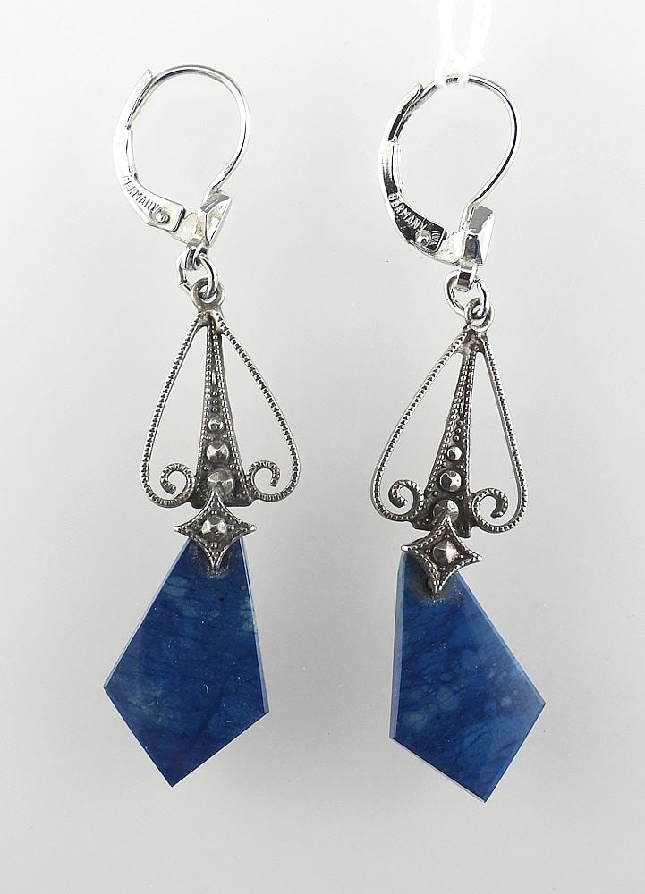 German K & L Lapis Gemstone Sterling Earrings. (1 of 2)