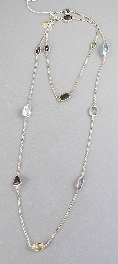 Thai Sterling Silver (925) & Semi Precious Gemstone Necklace, 34"L, 23.2g. (1 of 3)