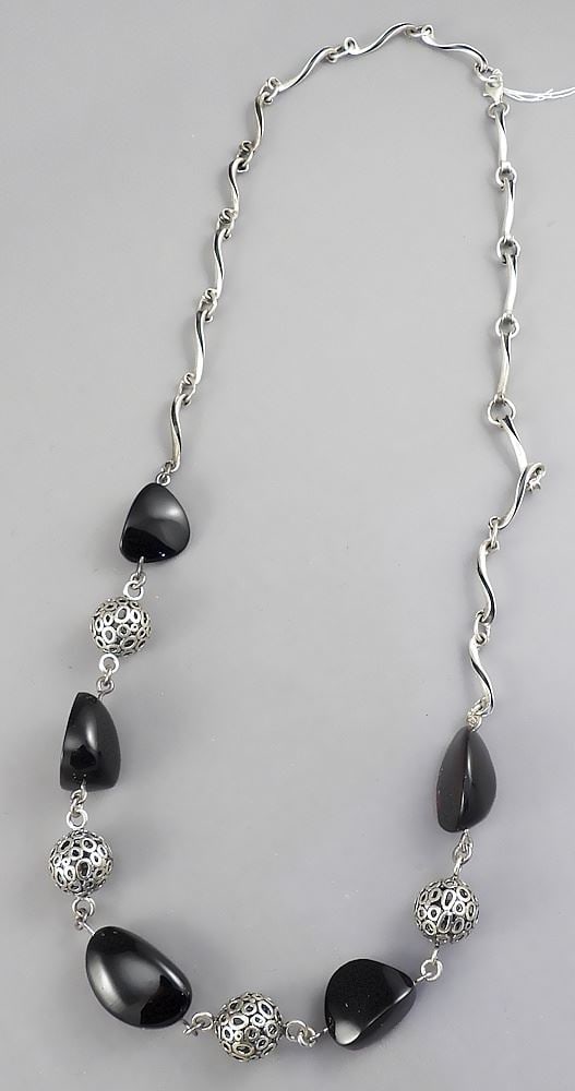 Sterling Silver (925) & Cherry Amber Pebble Necklace, 26"L, 66.7g. (1 of 3)