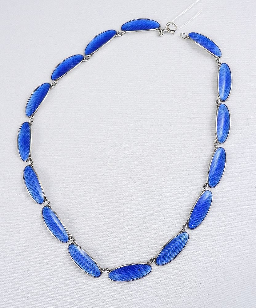 David Andersen Norway Sterling Silver & Blue Enamel Necklace, 14 1/2"L, 24.5g. (1 of 4)