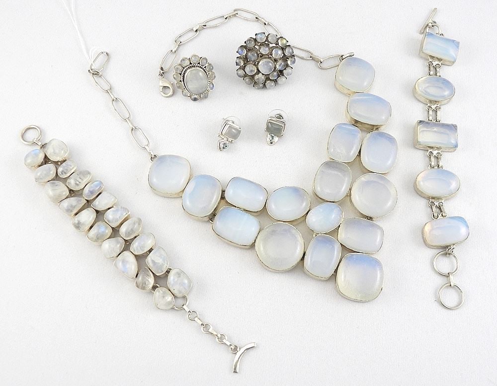 Collection of Sterling Silver (925) /Opalite/Moonstone Jewelry, 250g. (1 of 2)