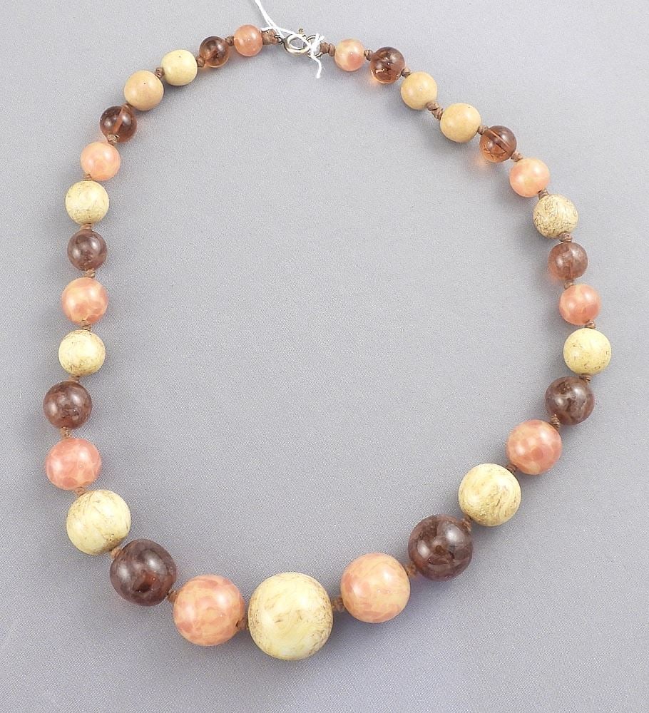 Hand Knotted Brown & Yellow Agate & Orange Jasper Gemstone Necklace, 17" (1 of 1)