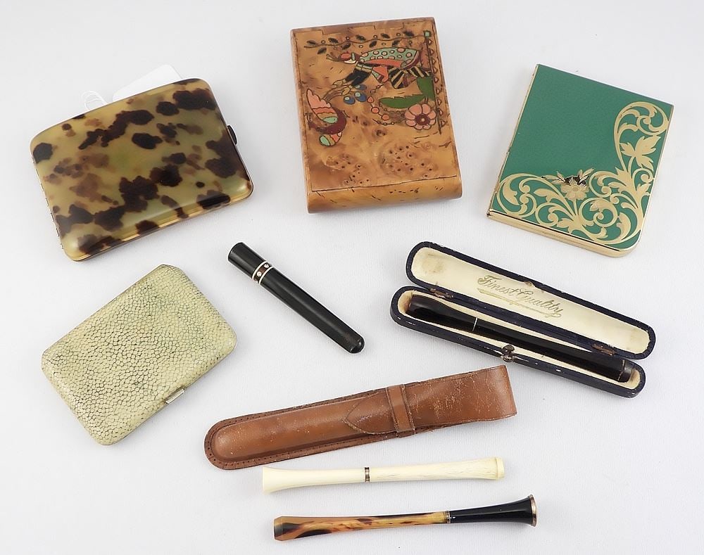 Collection of Smokers Sundries: 4 Cases/4 Holders, 3 1/4 - 4 5/8"L CDN BIDDERS ONLY. (1 of 2)