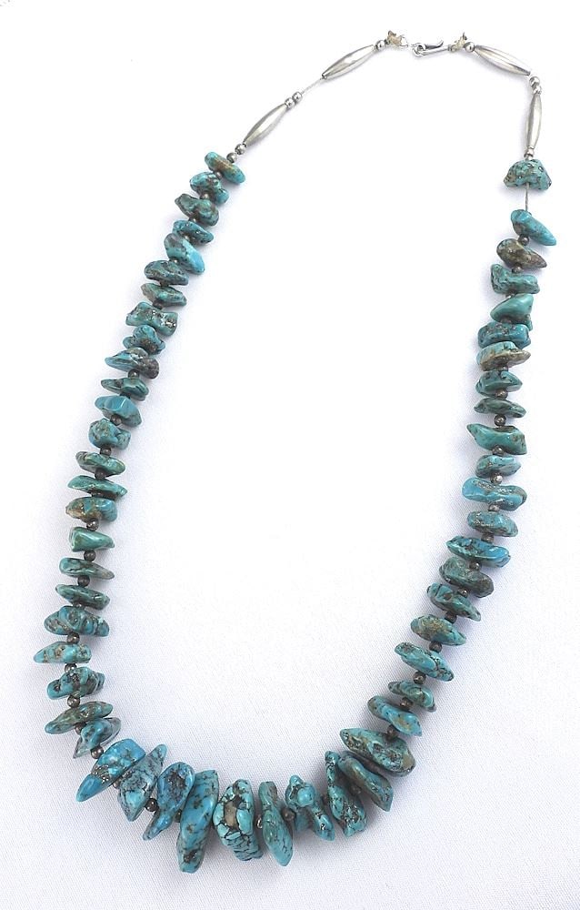 Navajo Kingman Turquoise Nugget/ Sterling Bead Necklace, 23"L, 79.8g. (1 of 3)
