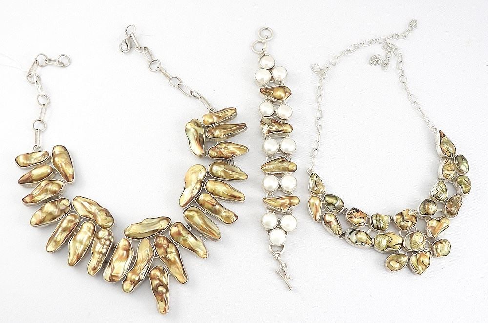 Collection of Sterling Silver (925) & Blister Pearl Necklaces, 242g. (1 of 2)