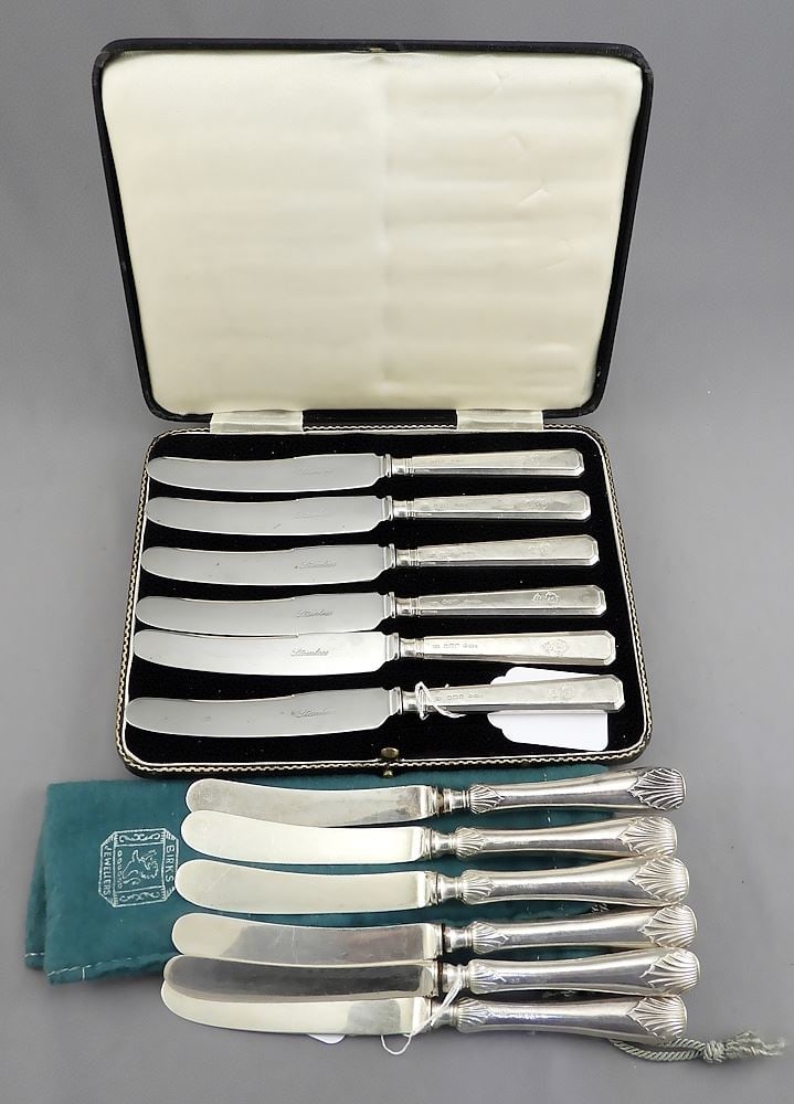 Two Sets of Six Sterling Silver Handled Butter Knives (1 of 7)