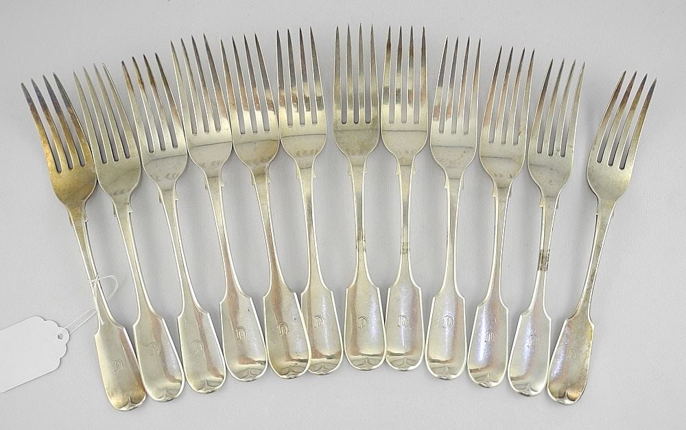 Twelve Scottish Various Hallmarked Silver Forks, JS/Edinburgh, 6 7/8"L, 643g. (1 of 3)