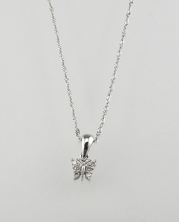 14K White Gold Butterfly Pendant, 16"L.: 14K White Gold Butterfly Pendant, 16"L.