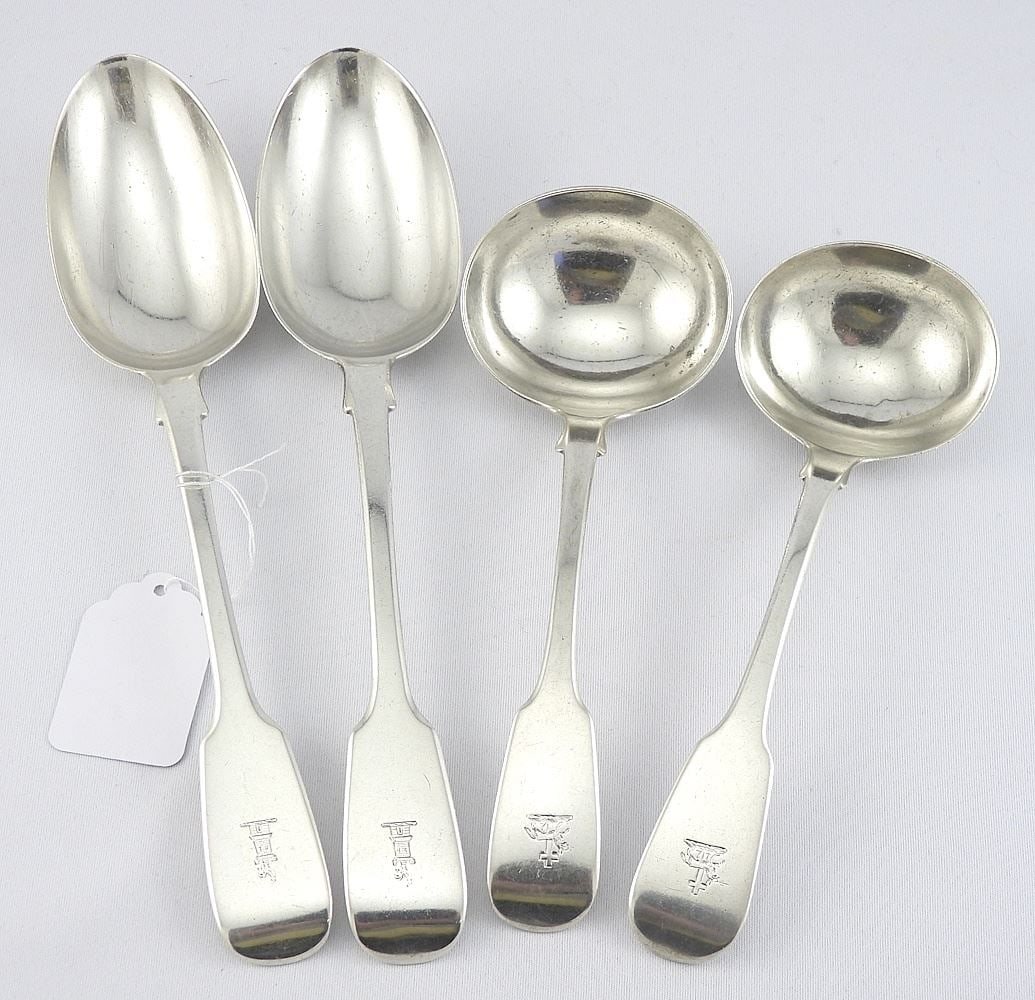 Four Hallmarked Silver Tablespoons & Ladles, (3 Georgian/1 Victorian), 7 - 9"L, 277g. (1 of 4)