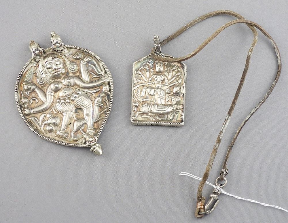 Two Ethnic Silver Alloy Pendants, 2 1/4 & 3 3/8"h, 46g. (1 of 3)