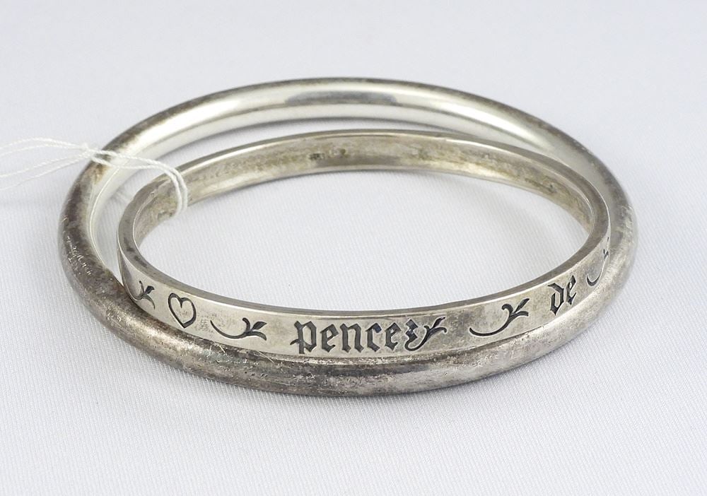 Two Sterling (marked) Silver Bangles , 2 5/8 & 3" Diameter, 43g. (1 of 3)