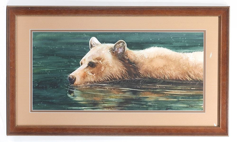 Watercolour signed Dyan (Myhr), 13 x 29" "Bear With Me".: Watercolour signed Dyan (Myhr), 13 x 29" "Bear With Me".
