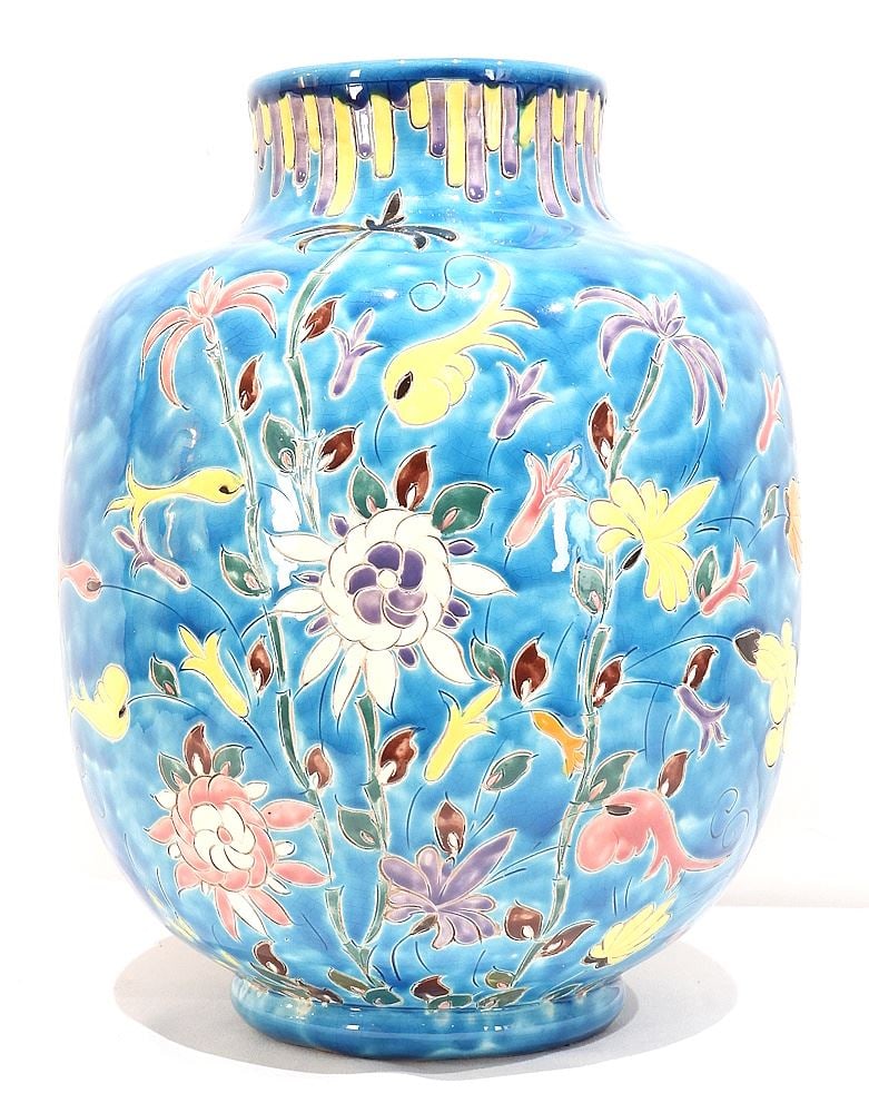 A. Maunier Vallauris Pottery Vase, 14"h (cracked). (1 of 5)
