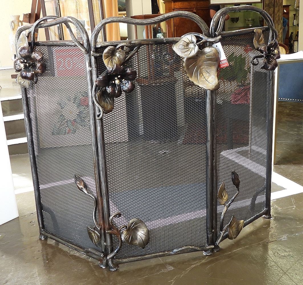 Leaf Decorated Metal Tri Fold Screen , 30 x 40". (1 of 1)