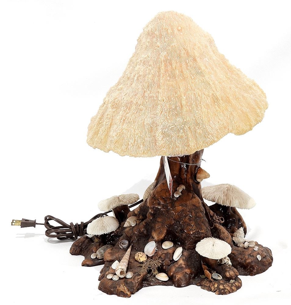 Cast Composition & Natural Coral "Mushroom" Lamp, 16"h. (1 of 4)