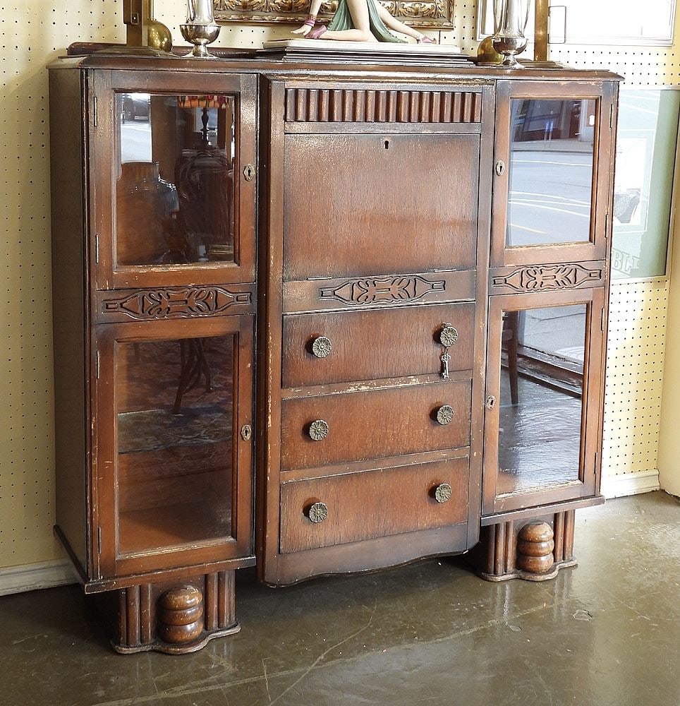 English Oak Triple Wide Bureau Bookcase, 46 3/4"h. (1 of 2)