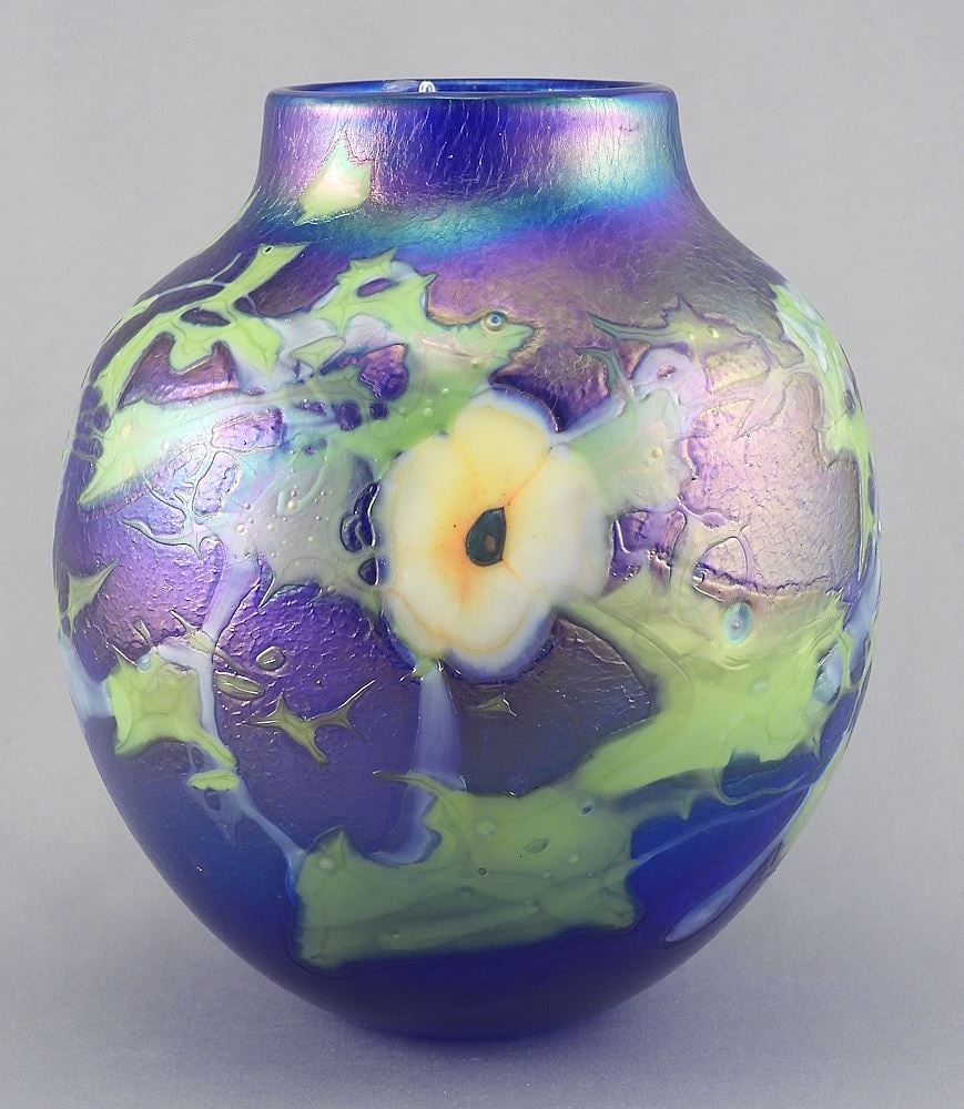 Unsigned Iridescent Art Glass Vase with Ghost Mark to Base, 7 1/8"h. (128) (1 of 3)