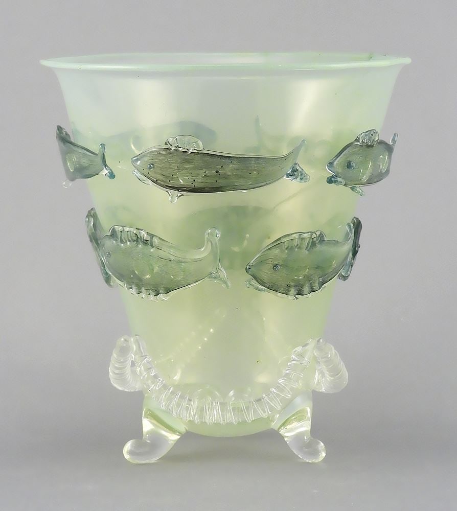 Facon de Venise Glass "Fish" Cup, Monogrammed & Dated 1982, 4 1/2"h.: Facon de Venise Glass "Fish" Cup, Monogrammed & Dated 1982, 4 1/2"h.